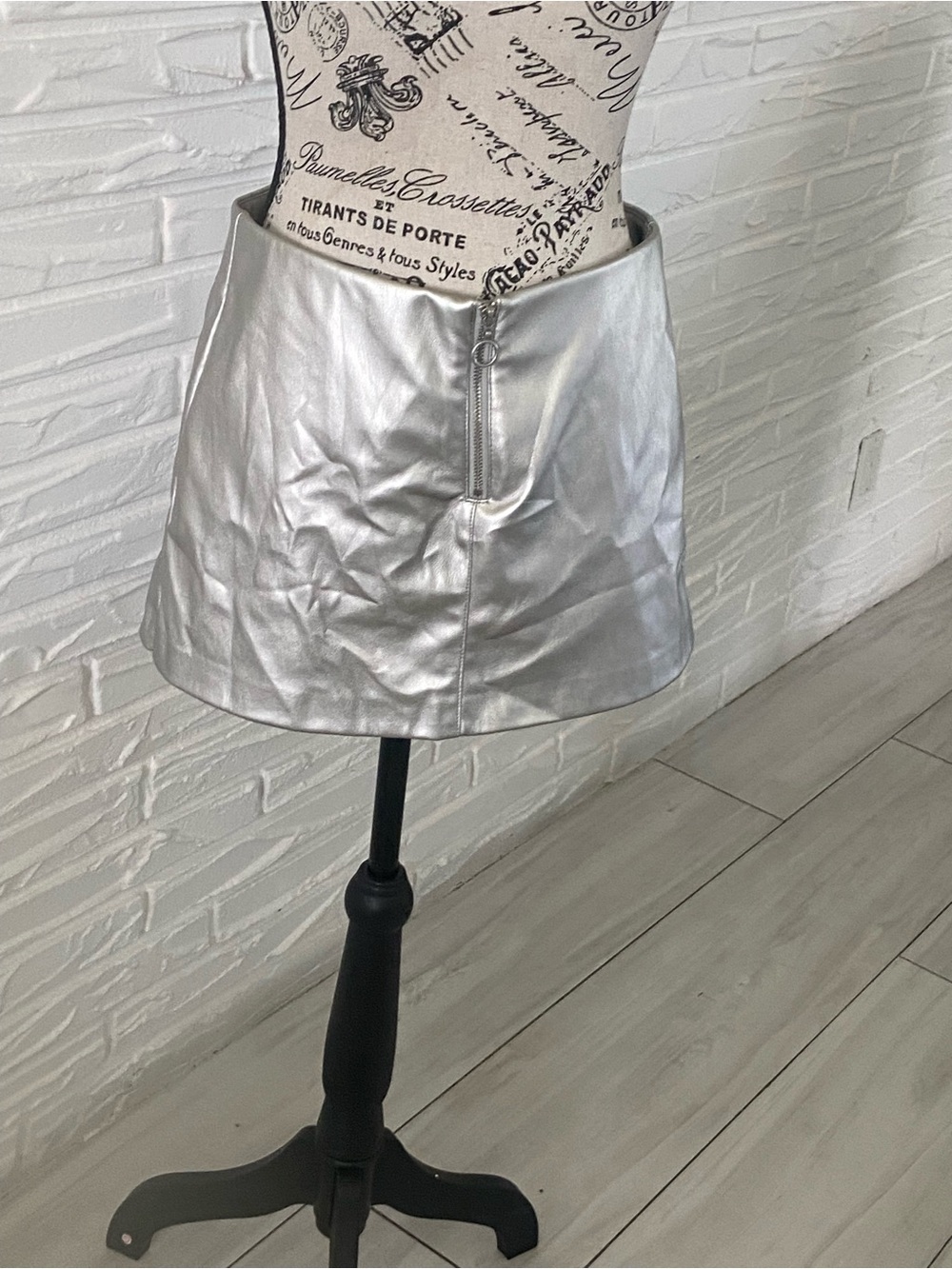Zara Metallic Silver Mini Skirt with Front Zip